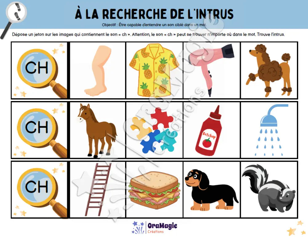 À la recherche de l’intrus - Identifier le son -ch- dans des mots - Produit numérique