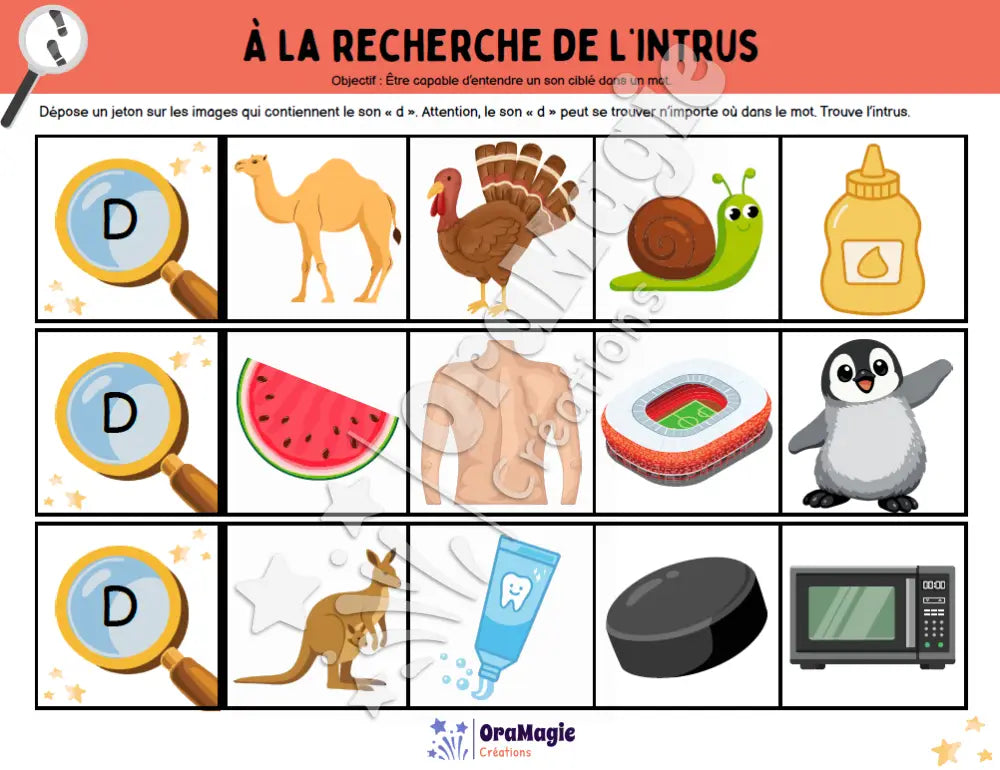 À la recherche de l’intrus - Identifier le son -d- dans des mots - Produit numérique