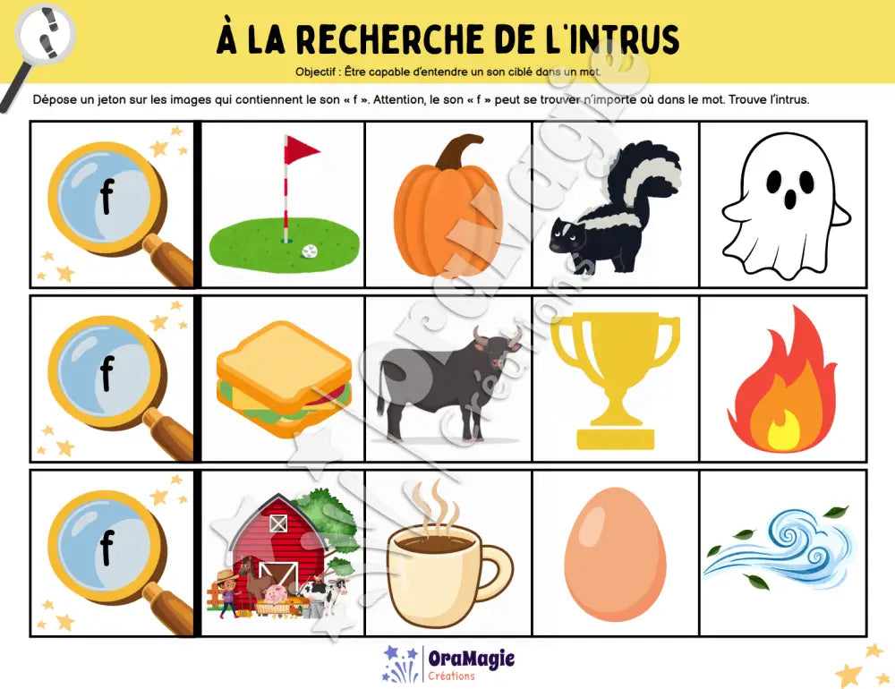 À la recherche de l’intrus - Identifier le son f dans des mots - Produit numérique