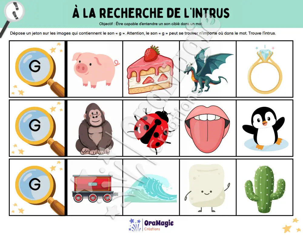 À la recherche de l’intrus - Identifier le son g dans des mots - Produit numérique