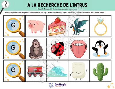 À la recherche de l'intrus - Identifier le son g dans des mots