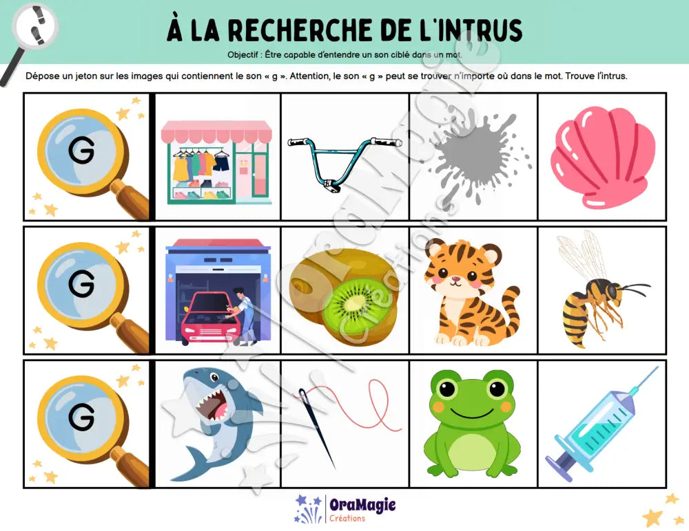 À la recherche de l’intrus - Identifier le son g dans des mots - Produit numérique