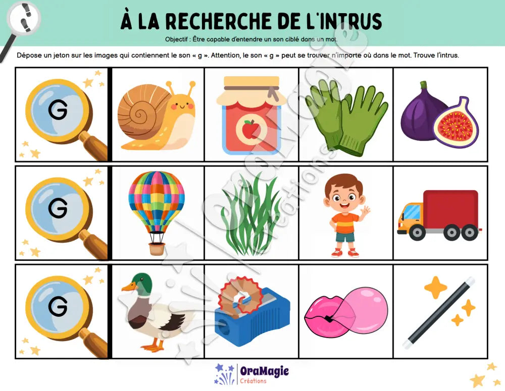 À la recherche de l’intrus - Identifier le son g dans des mots - Produit numérique
