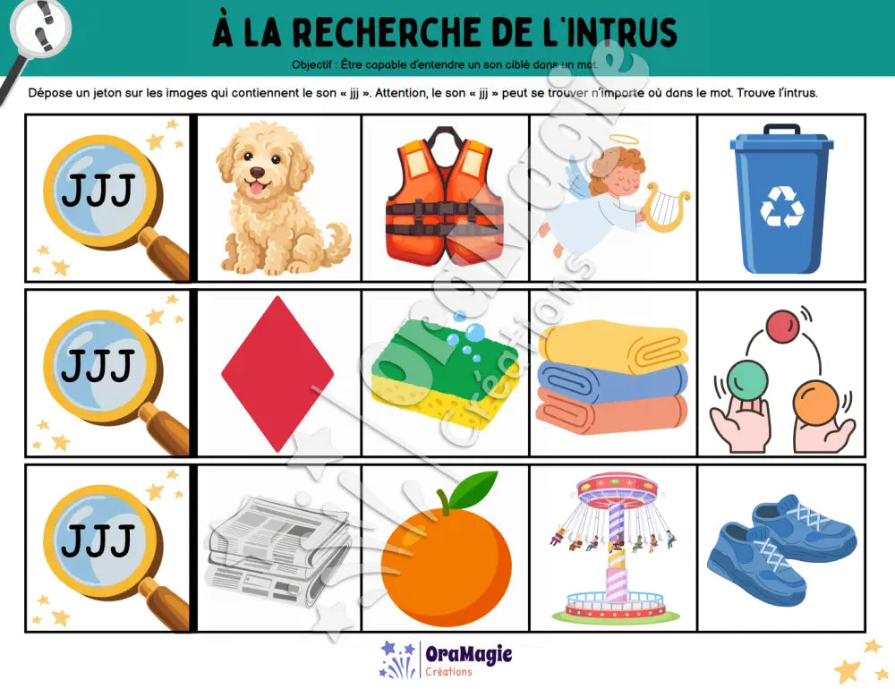 À la recherche de l’intrus - Identifier le son jjj dans des mots - Produit numérique