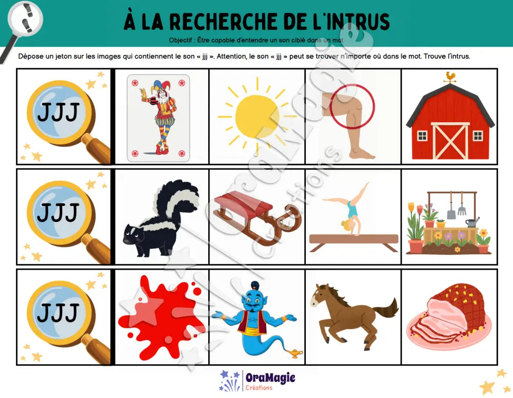 À la recherche de l’intrus - Identifier le son jjj dans des mots - Produit numérique