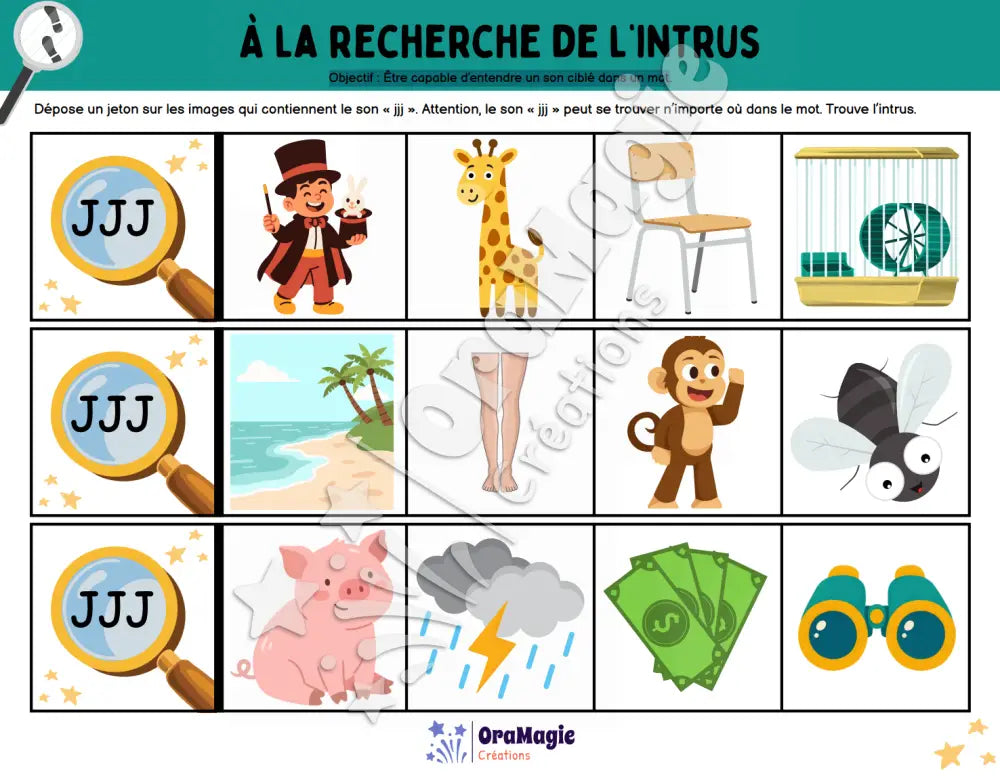 À la recherche de l’intrus - Identifier le son jjj dans des mots - Produit numérique