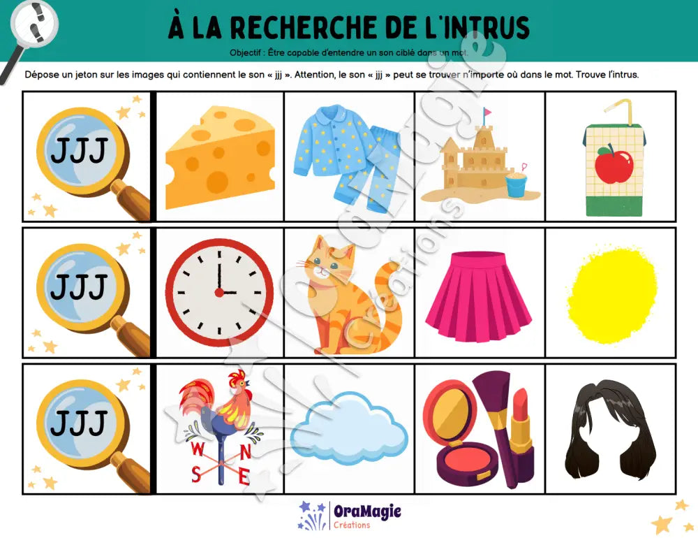 À la recherche de l’intrus - Identifier le son jjj dans des mots - Produit numérique