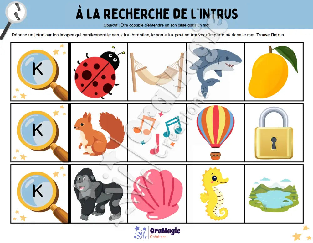 À la recherche de l’intrus - Identifier le son k dans des mots - Produit numérique