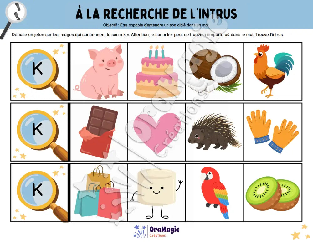 À la recherche de l’intrus - Identifier le son k dans des mots - Produit numérique