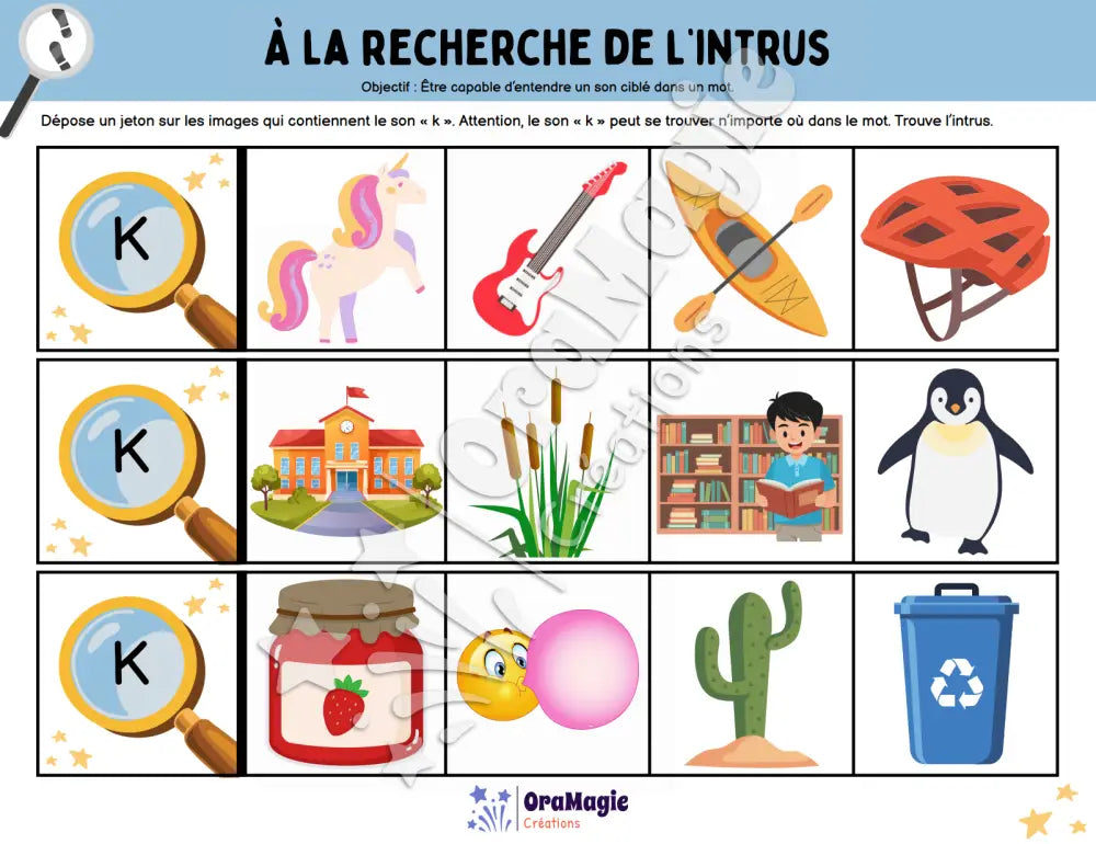 À la recherche de l’intrus - Identifier le son k dans des mots - Produit numérique