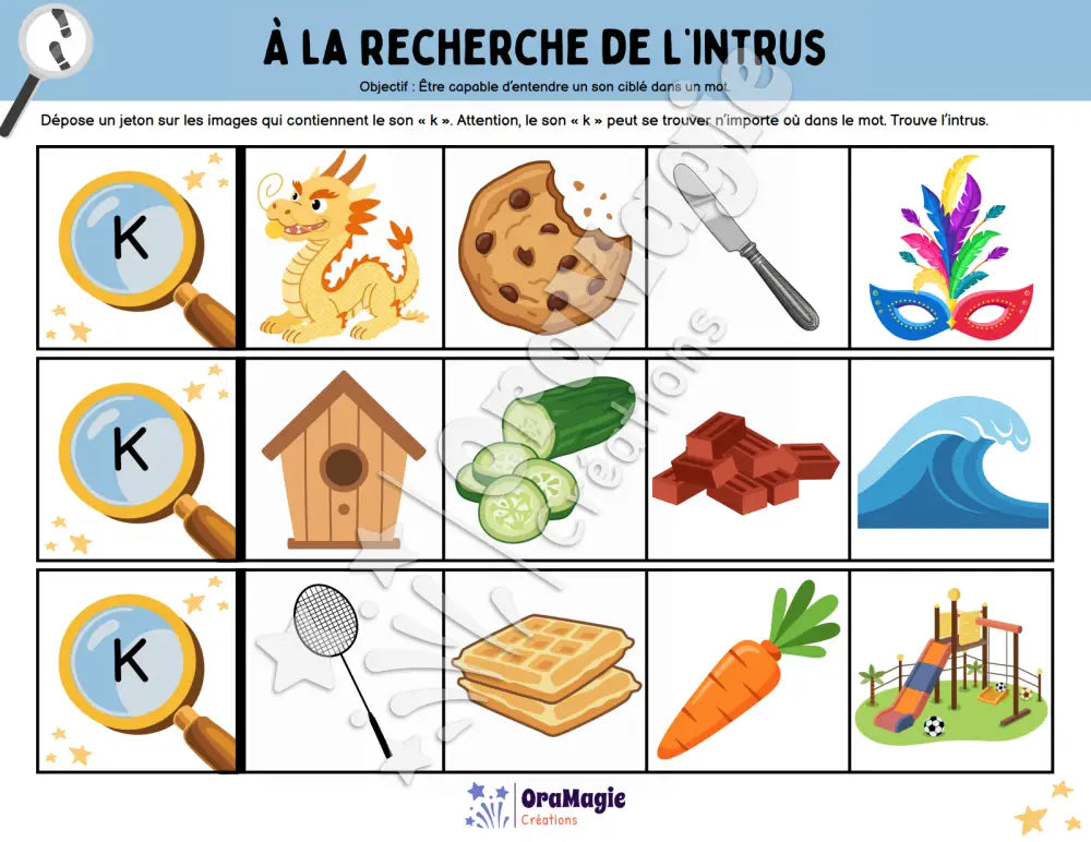 À la recherche de l’intrus - Identifier le son k dans des mots - Produit numérique