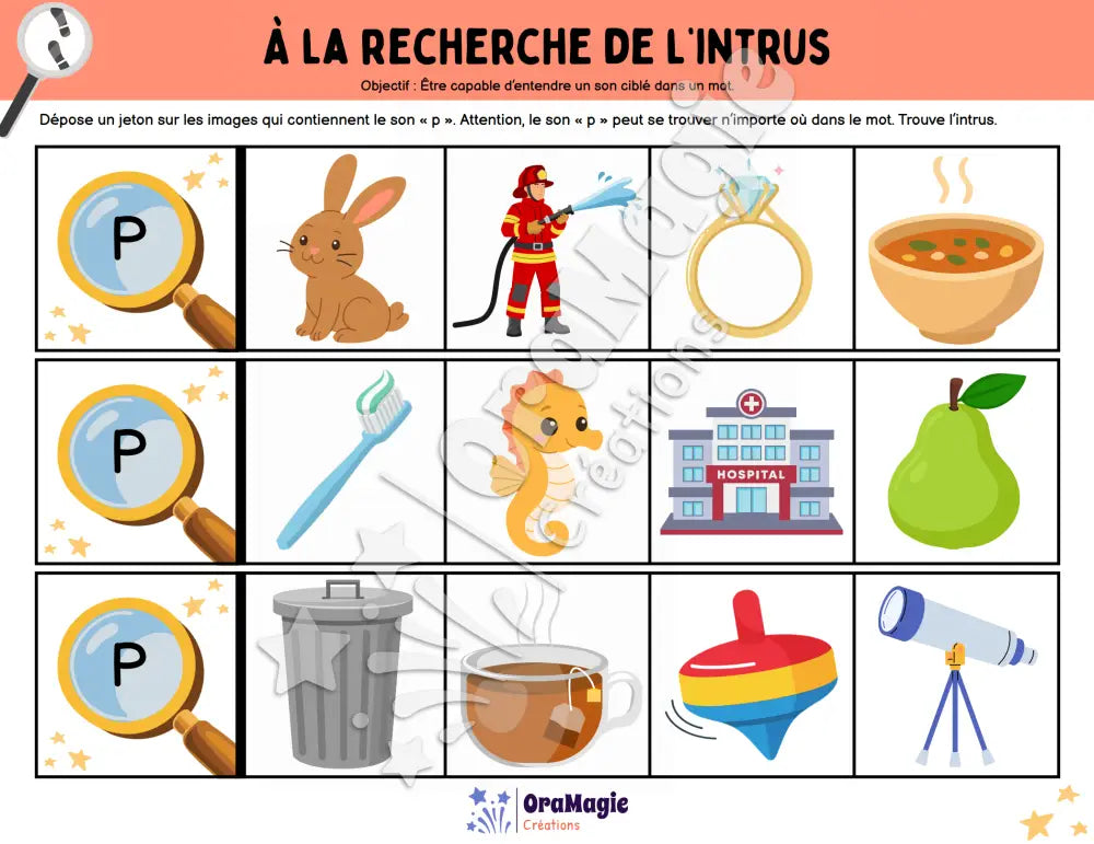 À la recherche de l’intrus - Identifier le son p dans des mots - Produit numérique