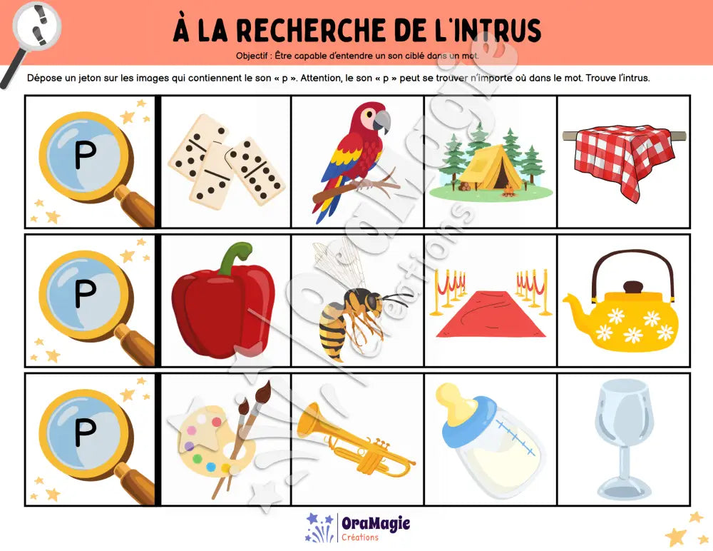 À la recherche de l’intrus - Identifier le son p dans des mots - Produit numérique