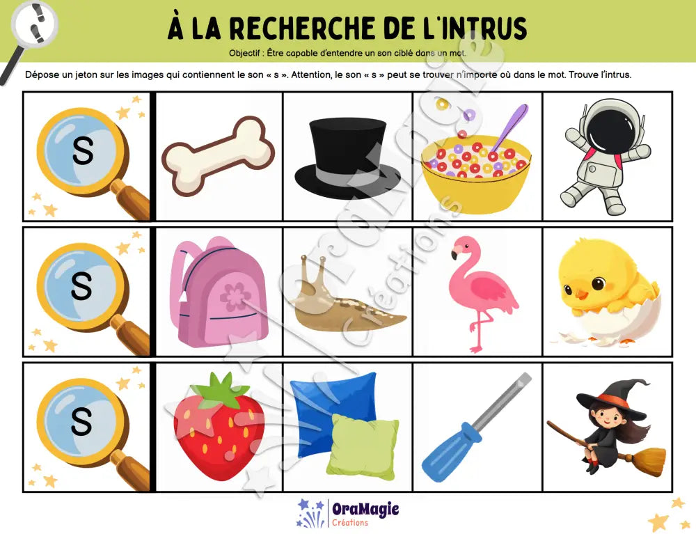 À la recherche de l’intrus - Identifier le son s dans des mots - Produit numérique