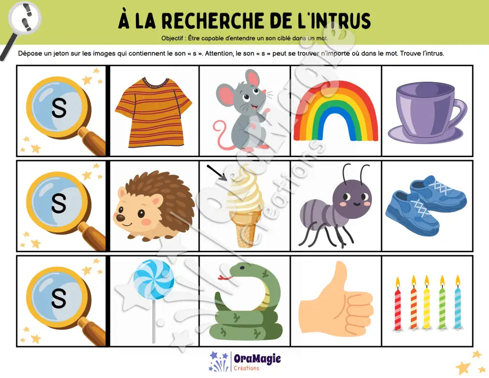 À la recherche de l’intrus - Identifier le son s dans des mots - Produit numérique