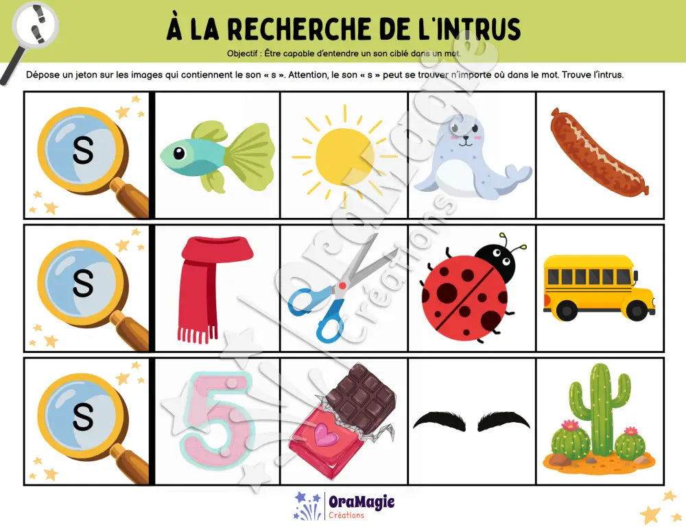 À la recherche de l’intrus - Identifier le son s dans des mots - Produit numérique