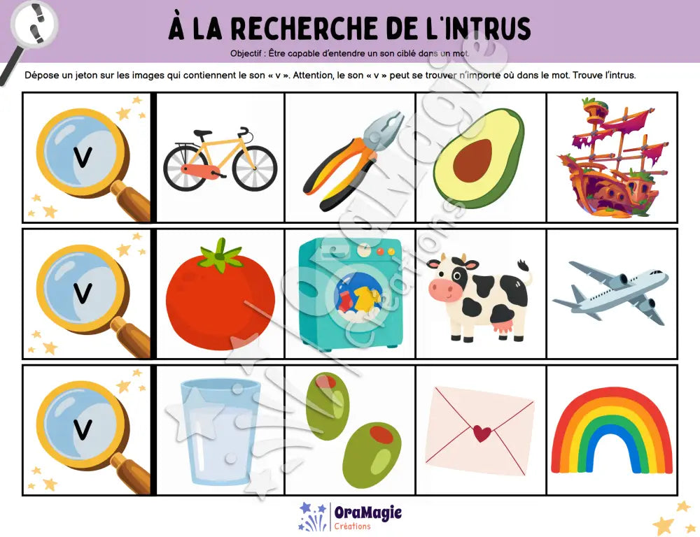À la recherche de l’intrus - Identifier le son v dans des mots - Produit numérique
