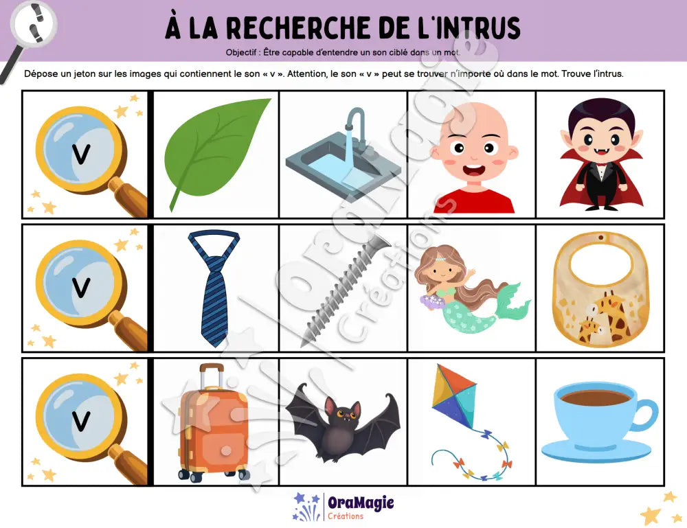 À la recherche de l’intrus - Identifier le son v dans des mots - Produit numérique