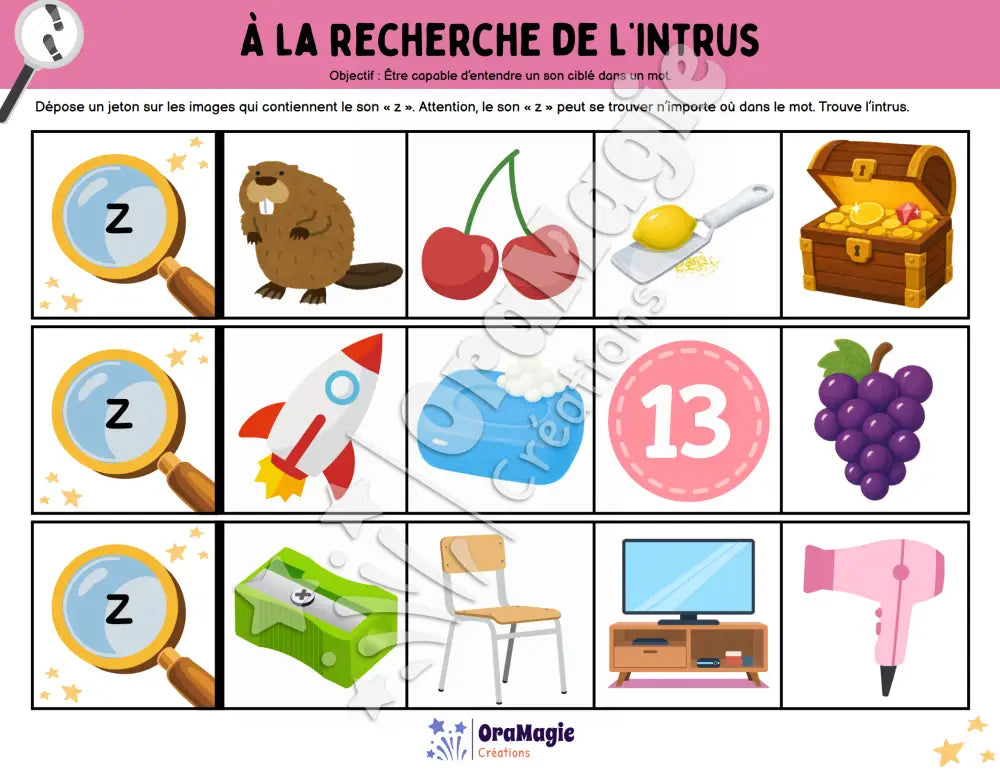 À la recherche de l’intrus - Identifier le son z dans des mots - Produit numérique