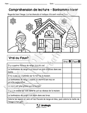 Compréhension de lecture - VRAI OU FAUX - Bonhomme hiver - 1ère année - 3$.pdf