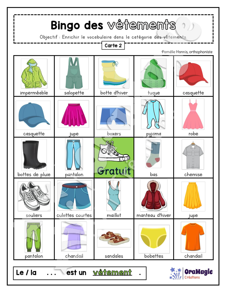 Bingo des vêtements - 3 cartes