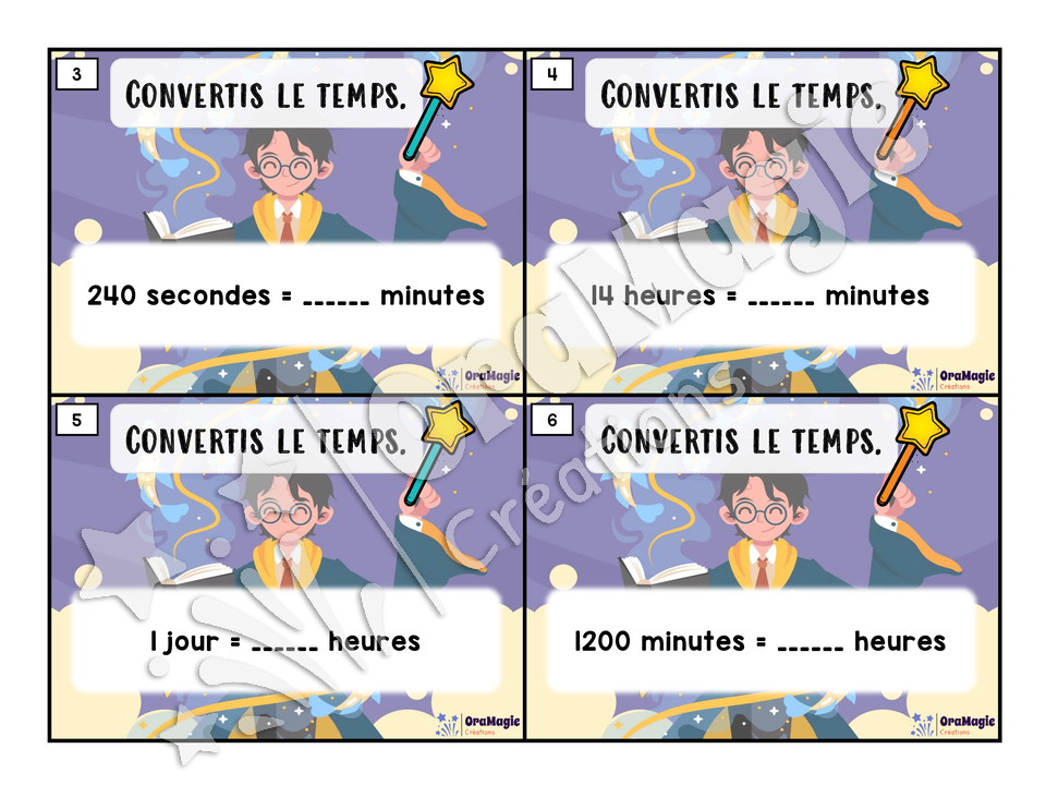 Cartes à tâches - Temps magique - Conversions des unités de temps