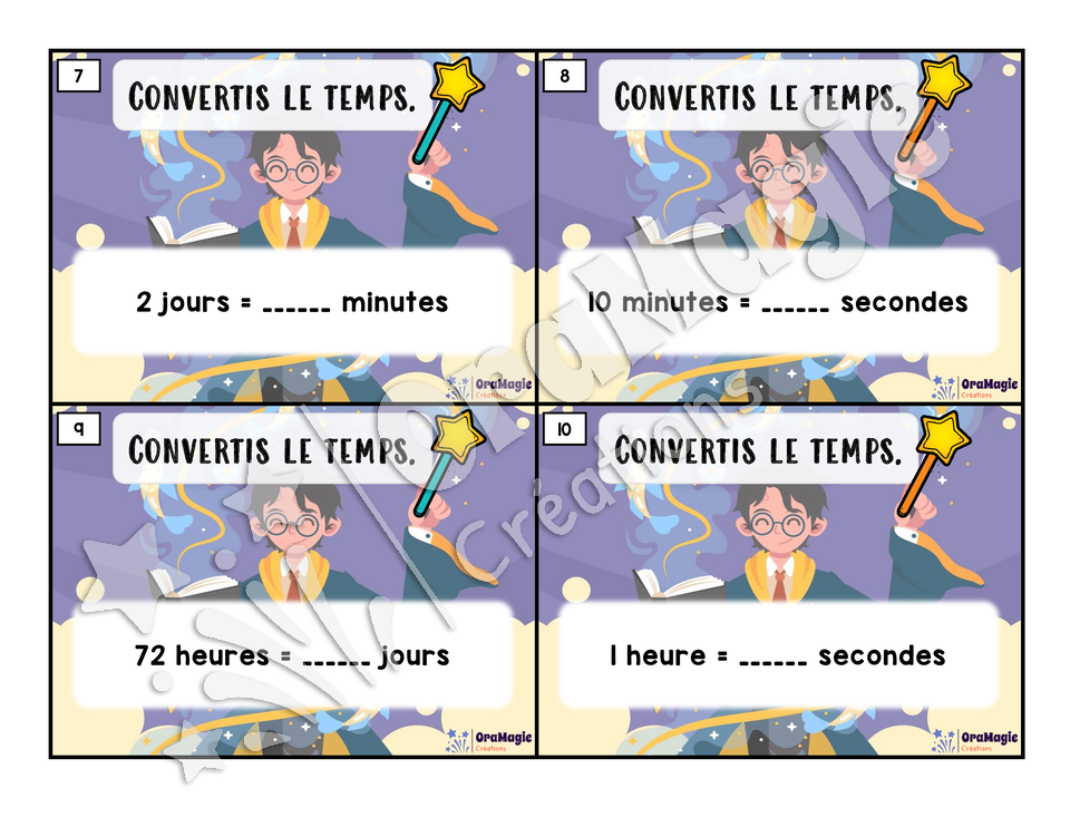 Cartes à tâches - Temps magique - Conversions des unités de temps