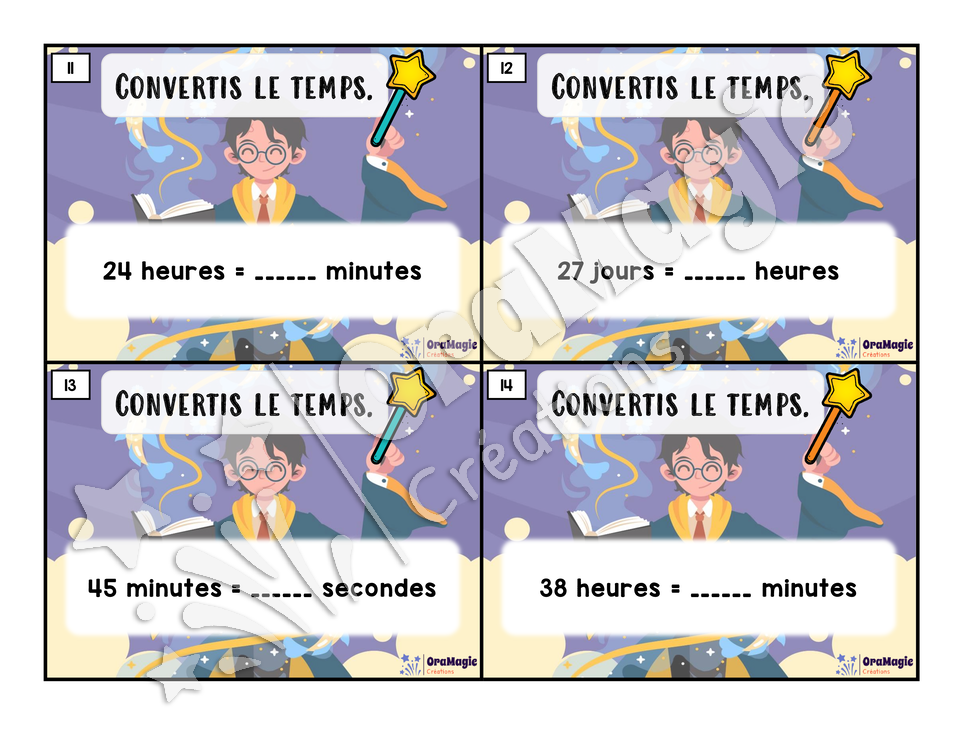 Cartes à tâches - Temps magique - Conversions des unités de temps