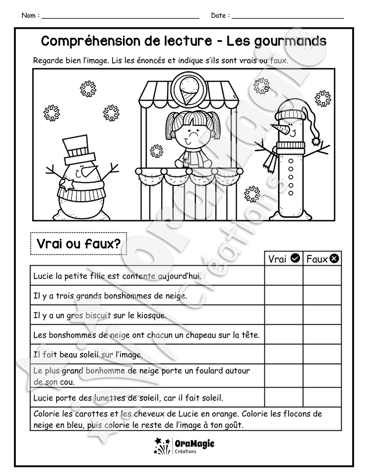 Compréhension de lecture - VRAI OU FAUX - Les gourmands - 1re année - 3$.pdf