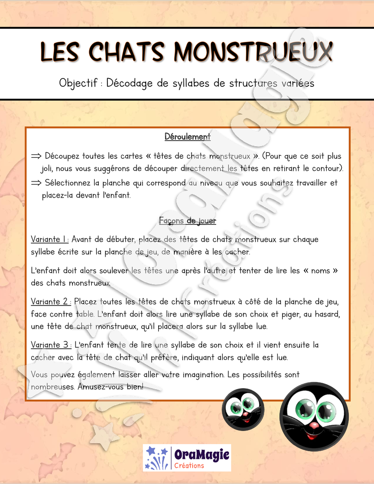Les chats monstrueux - Décodage syllabes CV-CCV-CVC - 1re année.pdf