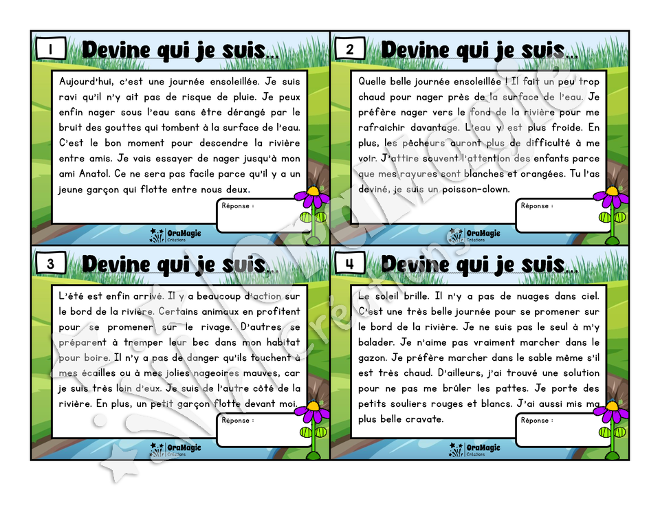 Au bord de la rivière - Compréhension de lecture
