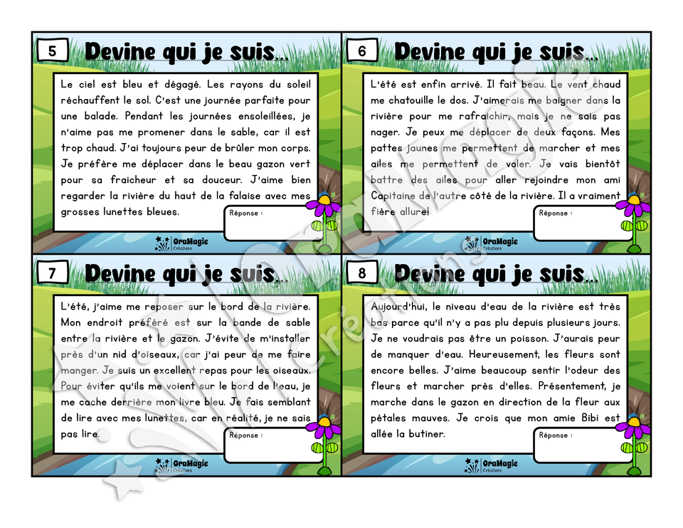 Au bord de la rivière - Compréhension de lecture