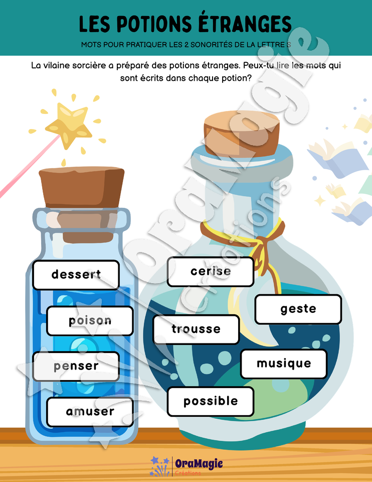 Les potions étranges - 2 sonorités du S dans des mots