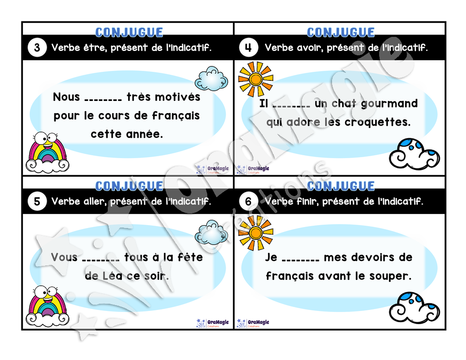 Cartes à tâches - Mon verbe en cartes - Verbes AIMER, ALLER, AVOIR, ÊTRE, FINIR présent de l'indicatif