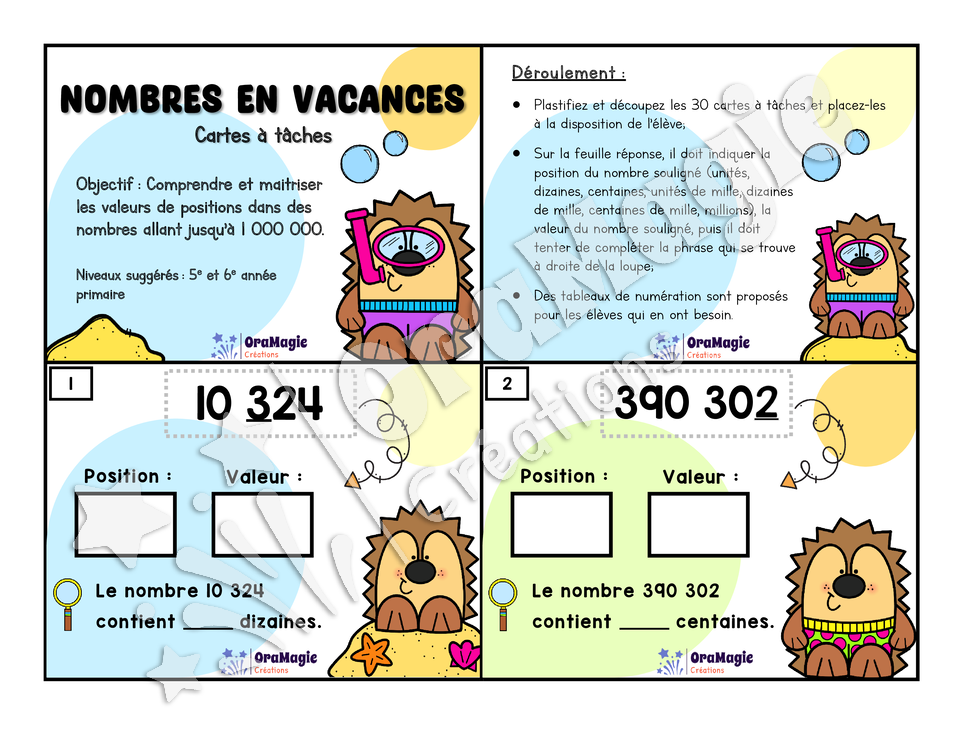 Cartes à tâches - Nombres en vacances - Valeur de position - 5e et 6e année - 5$.pdf