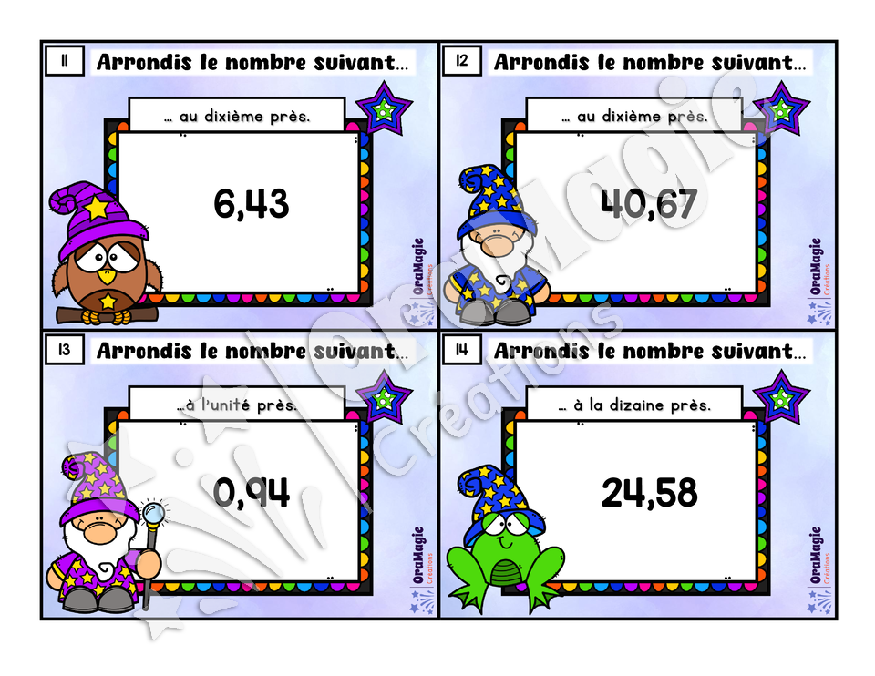Cartes à tâches - Arrondis-magie - Nombre décimaux - 4e année