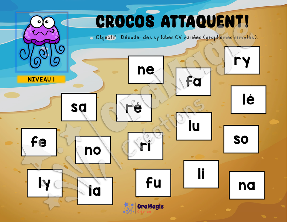 Crocos attaquent - Décodage syllabes CV, CVC, CCV