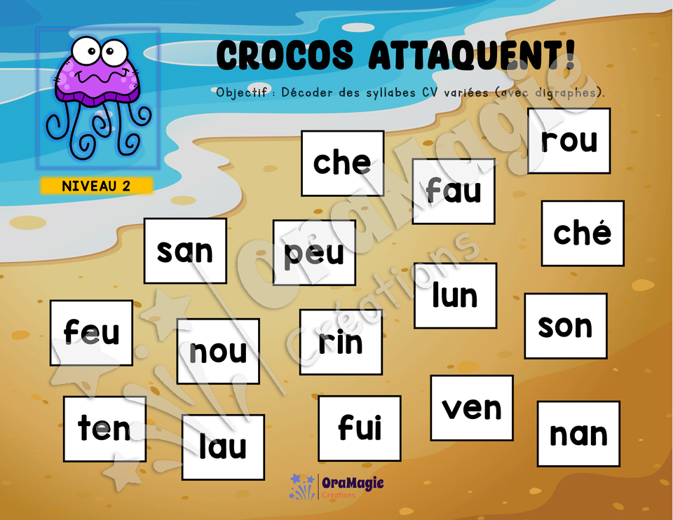 Crocos attaquent - Décodage syllabes CV, CVC, CCV