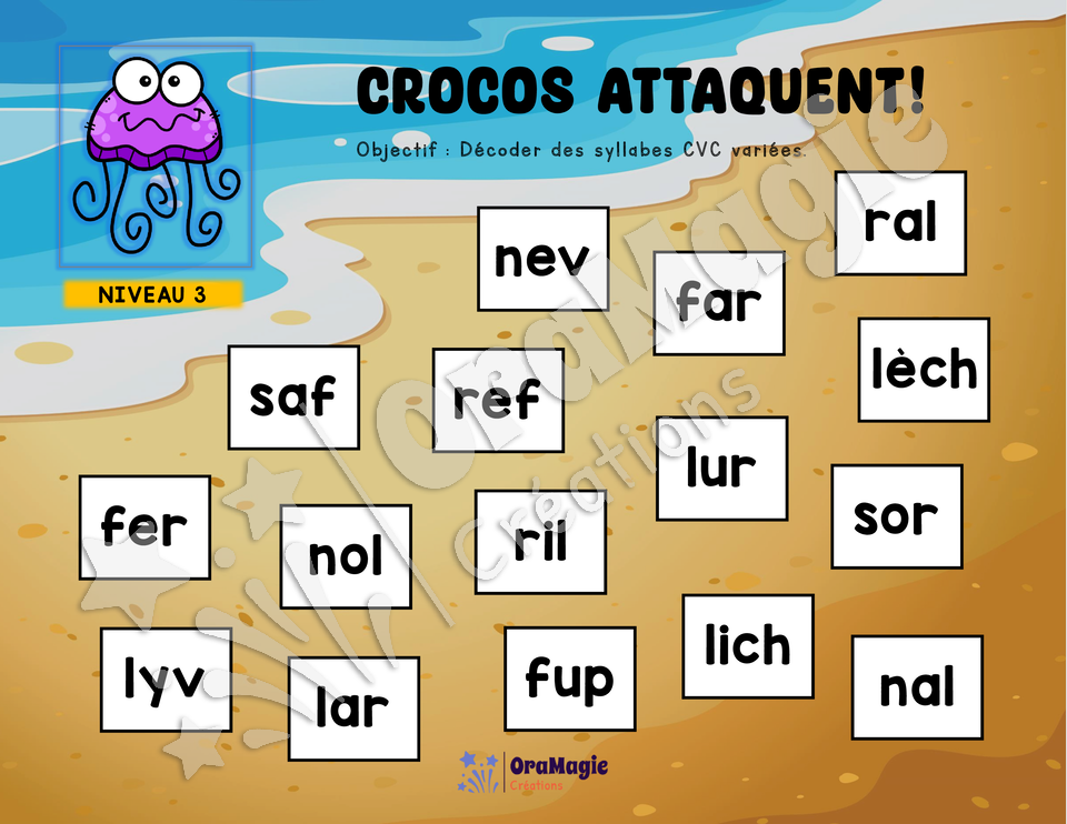 Crocos attaquent - Décodage syllabes CV, CVC, CCV