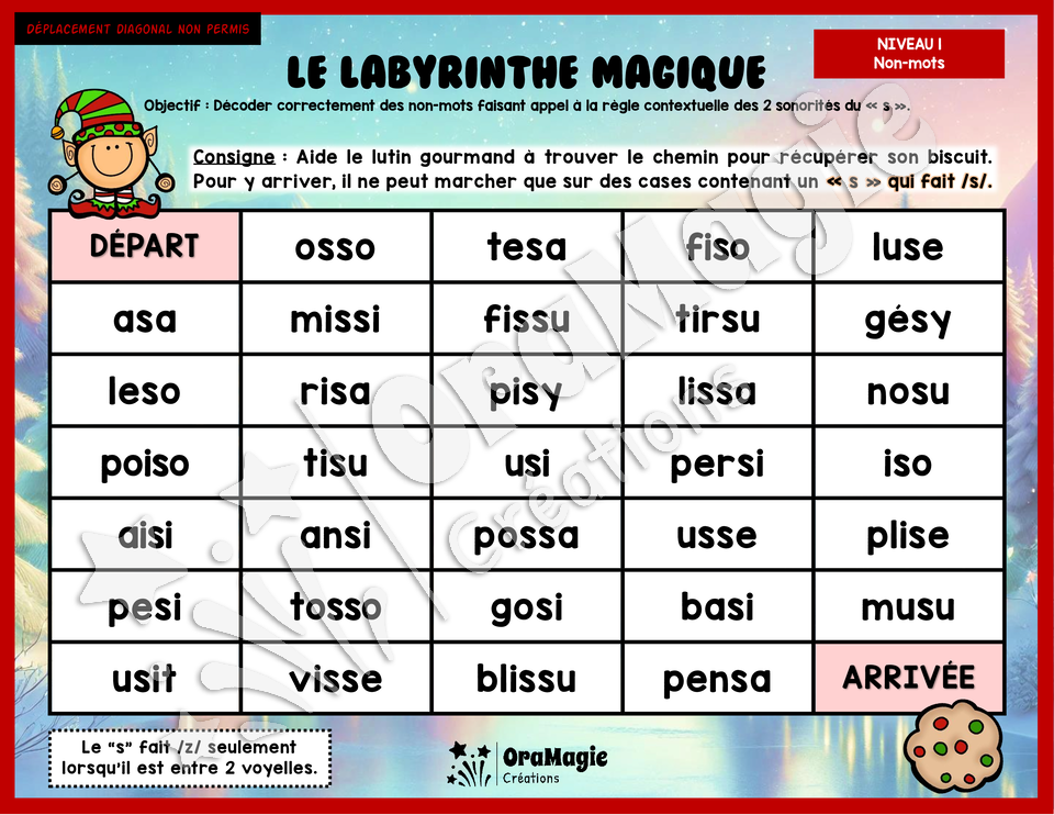 Le labyrinthe magique des 2 sonorités du s - Thème Noël