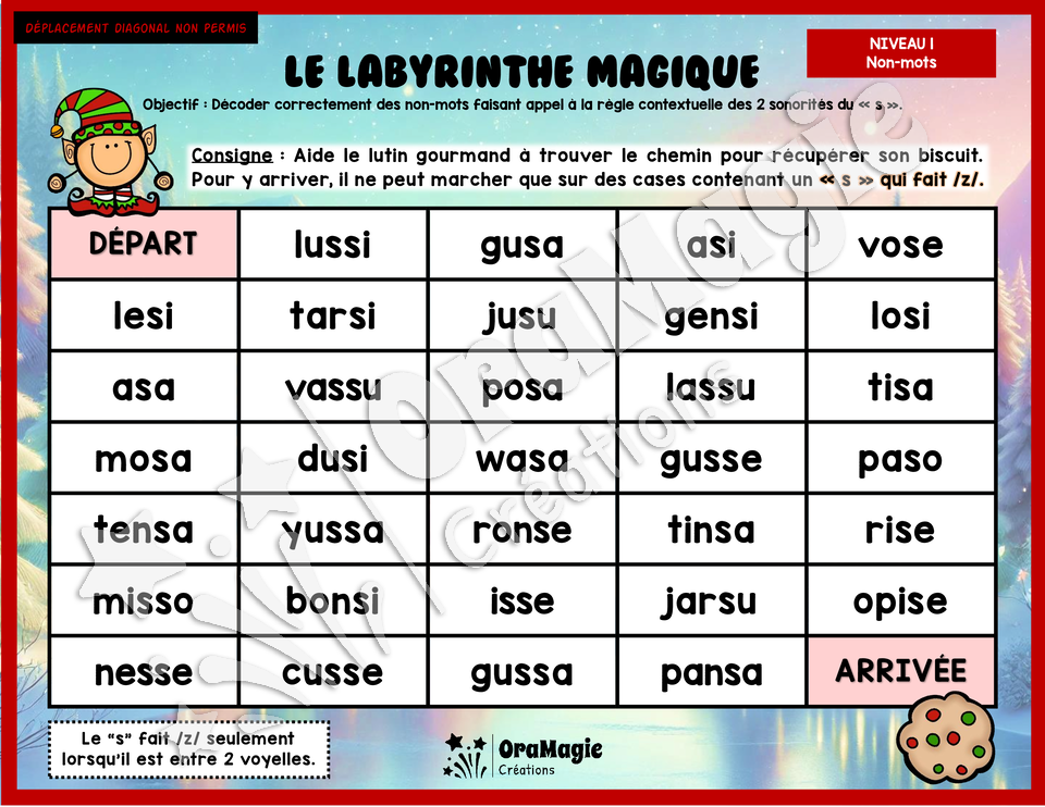 Le labyrinthe magique des 2 sonorités du s - Thème Noël