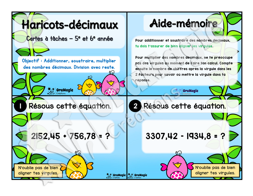 Cartes à tâches - Haricots-décimaux - 4 opérations avec les décimaux - 5e et 6e année.pdf