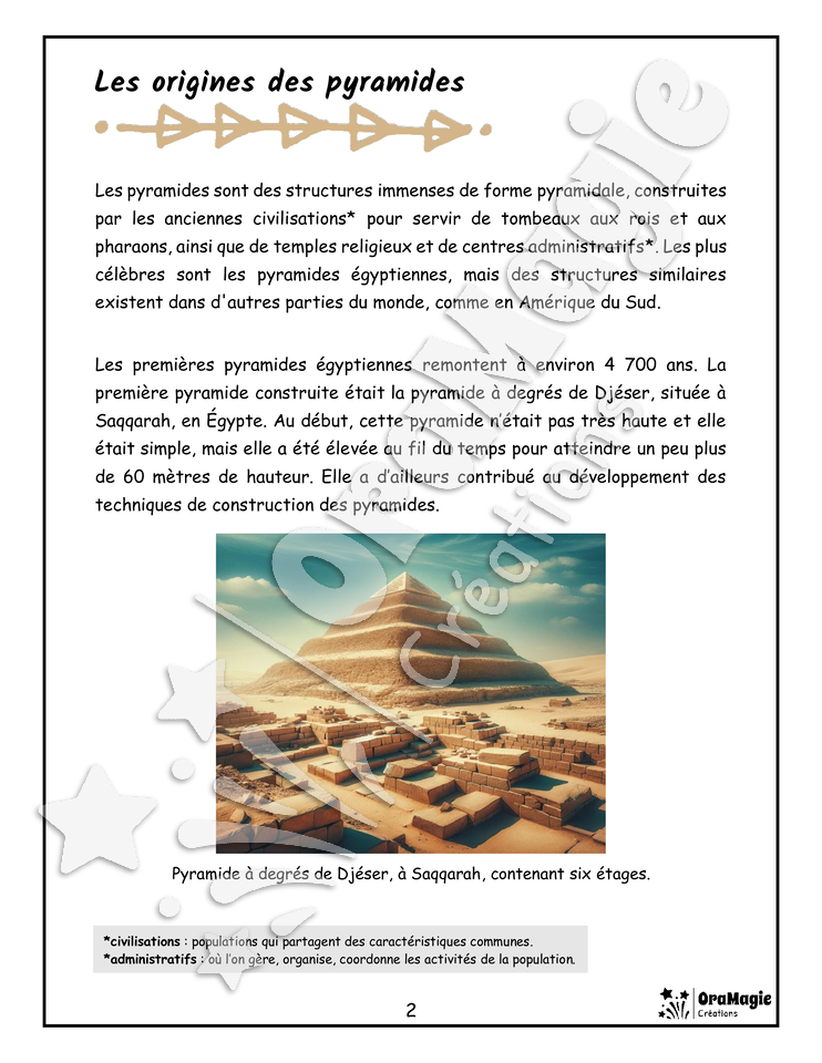 Découvrons les mystères des pyramides anciennes - Compréhension lecture 4e année