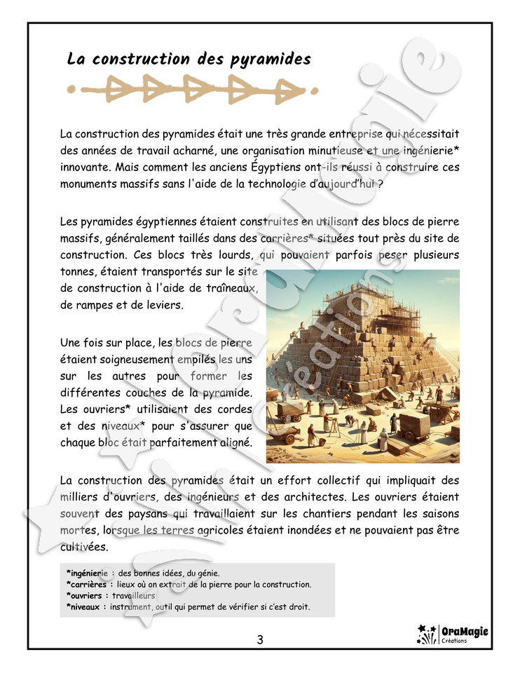 Découvrons les mystères des pyramides anciennes - Compréhension lecture 4e année