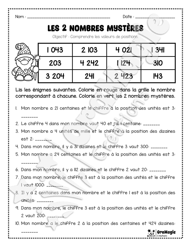 Les 2 nombres mystères - Le magicien - Valeurs de positions - 3 année.pdf