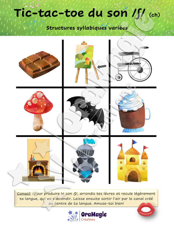 Tic-tac-toe du son -ch- position initiale