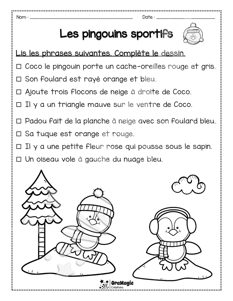 Compréhension de lecture - Lis et colorie - Les pingouins sportifs - 1re année - 2$.pdf