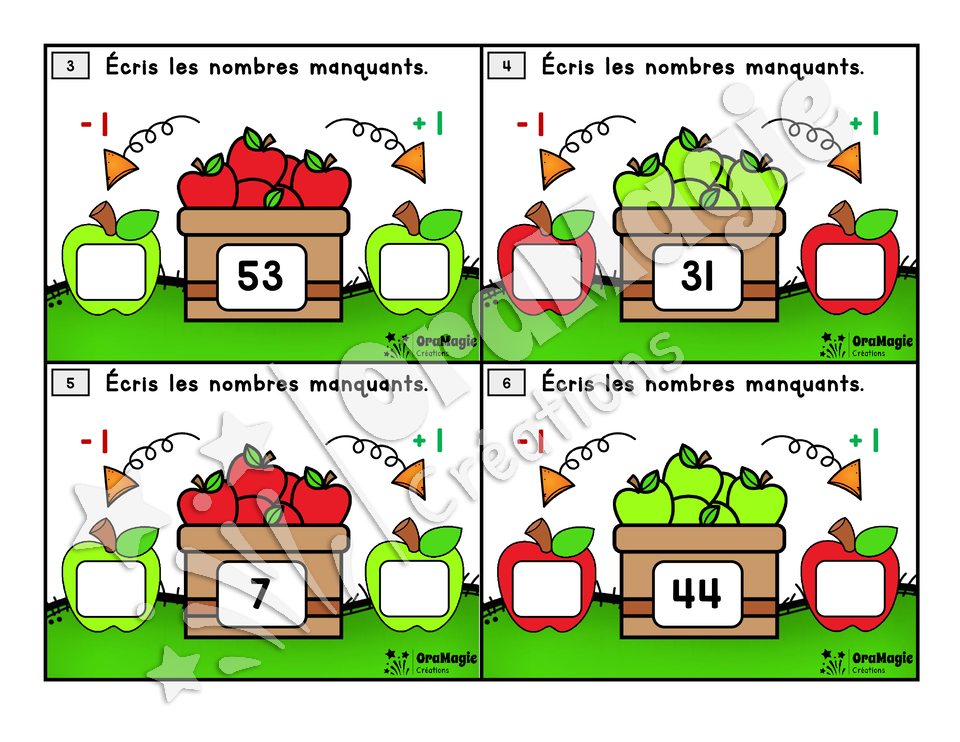 Cartes à tâches - La saison des pommes - Nombres 1 a 125