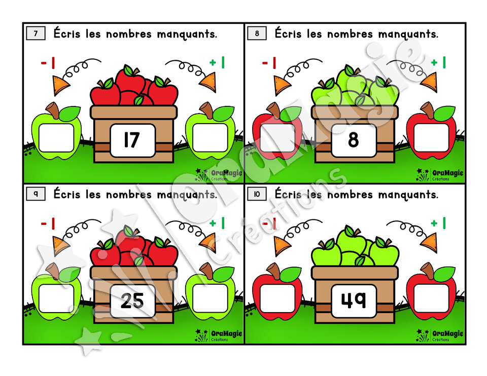 Cartes à tâches - La saison des pommes - Nombres 1 a 125