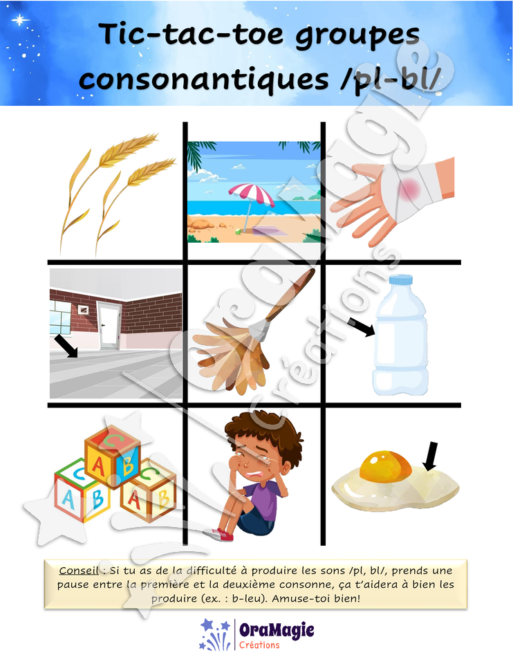 Tic-tac-toe groupes consonantiques -pl-bl-
